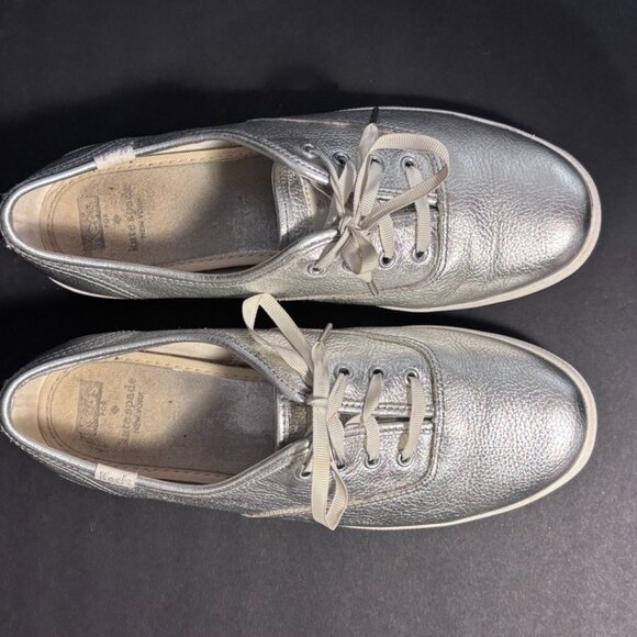 Keds x Kate Spade New York Silver Leather Lace-Up Sneakers Women’s 7.5 Metallic - Picture 10 of 16